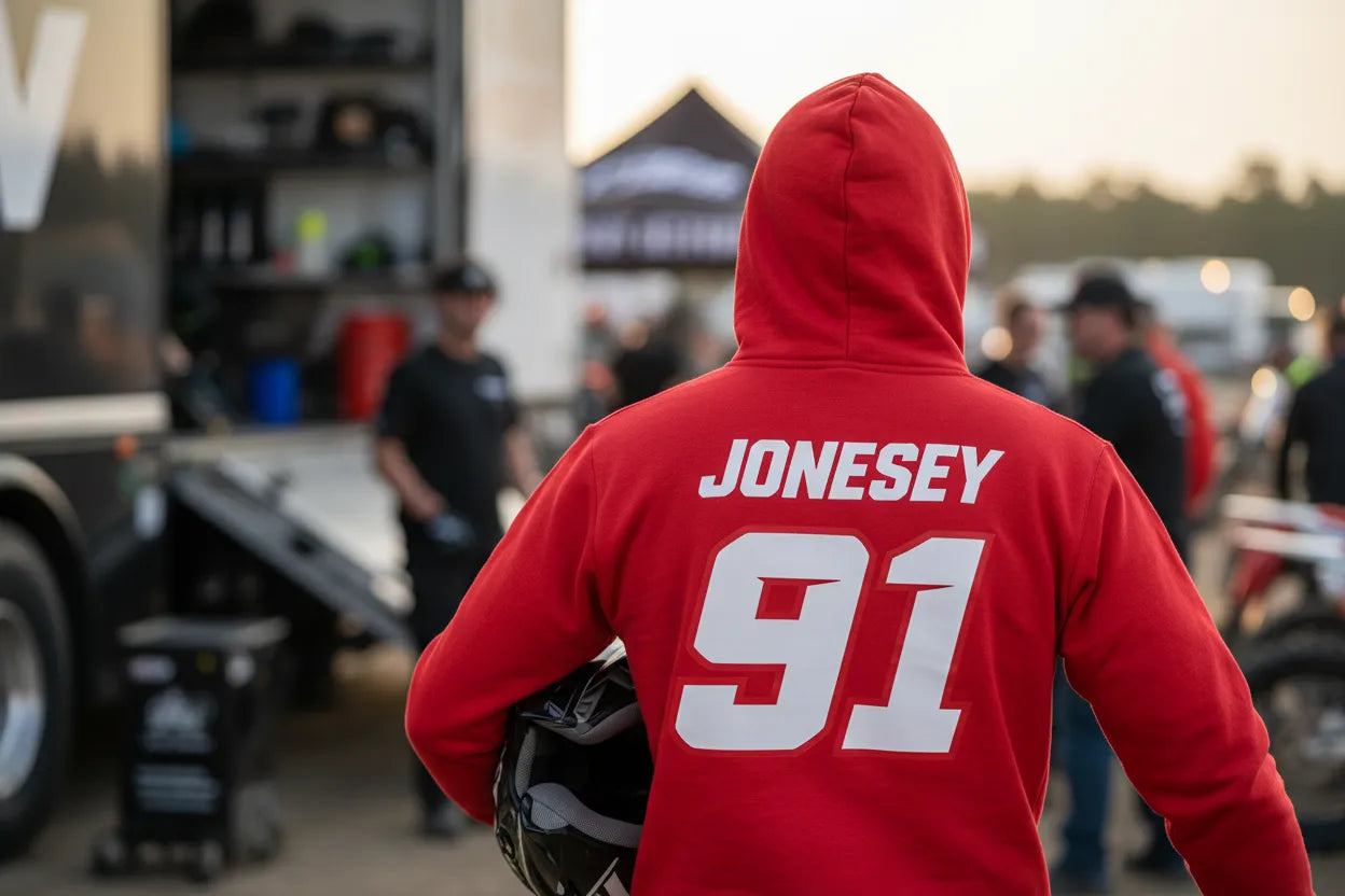 Custom motocross hoodie with racer name and number